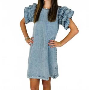 NEW BLU & BLUE girl's fernanda puff sleeve dress in denim